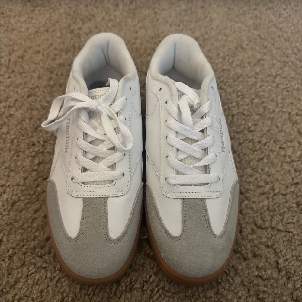 Reebok Womens White and Gray Sneakers with Brown Sole